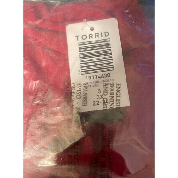 Torrid +2 Red Heather Chill Slogan Crew Neck Cotton Blend 3/4 Raglan Sleeve Tee - Picture 6 of 6